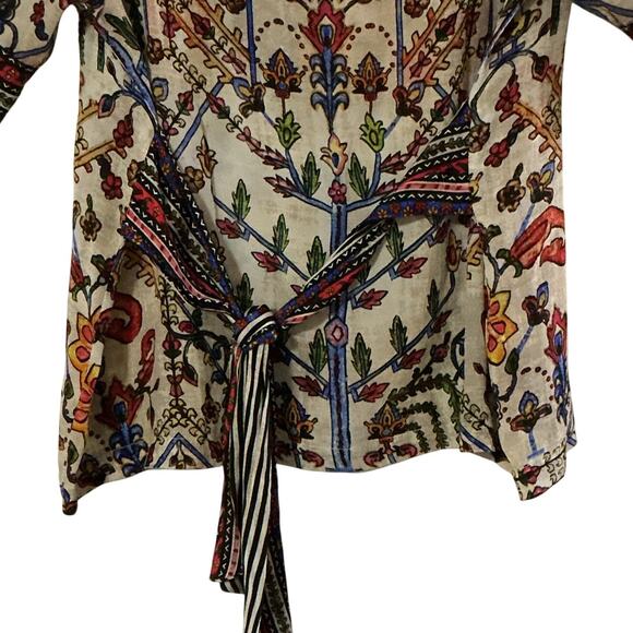 Vineet Bahl for Anthropologie Embroidered Floral Boho Front Tie Top M - Picture 2 of 12
